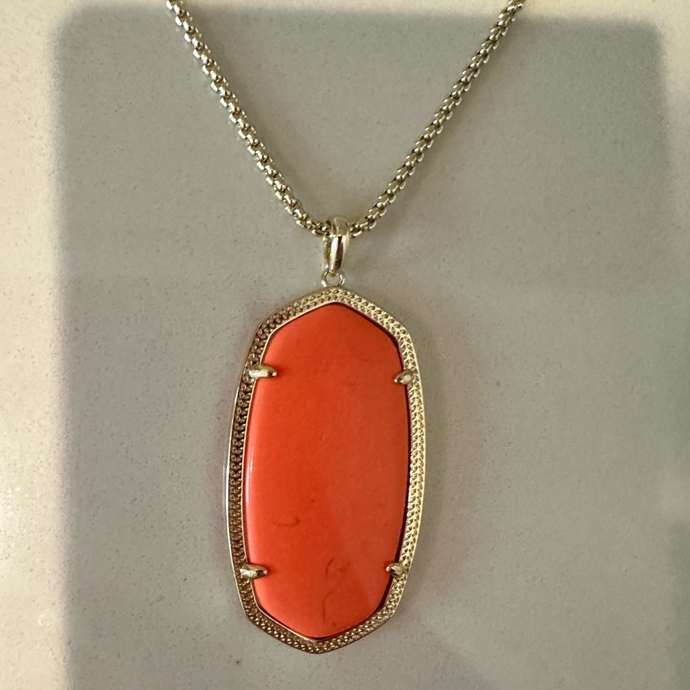 Kendra Scott Reid Faceted Coral Pendant and Gold Slider Chain Long Necklace